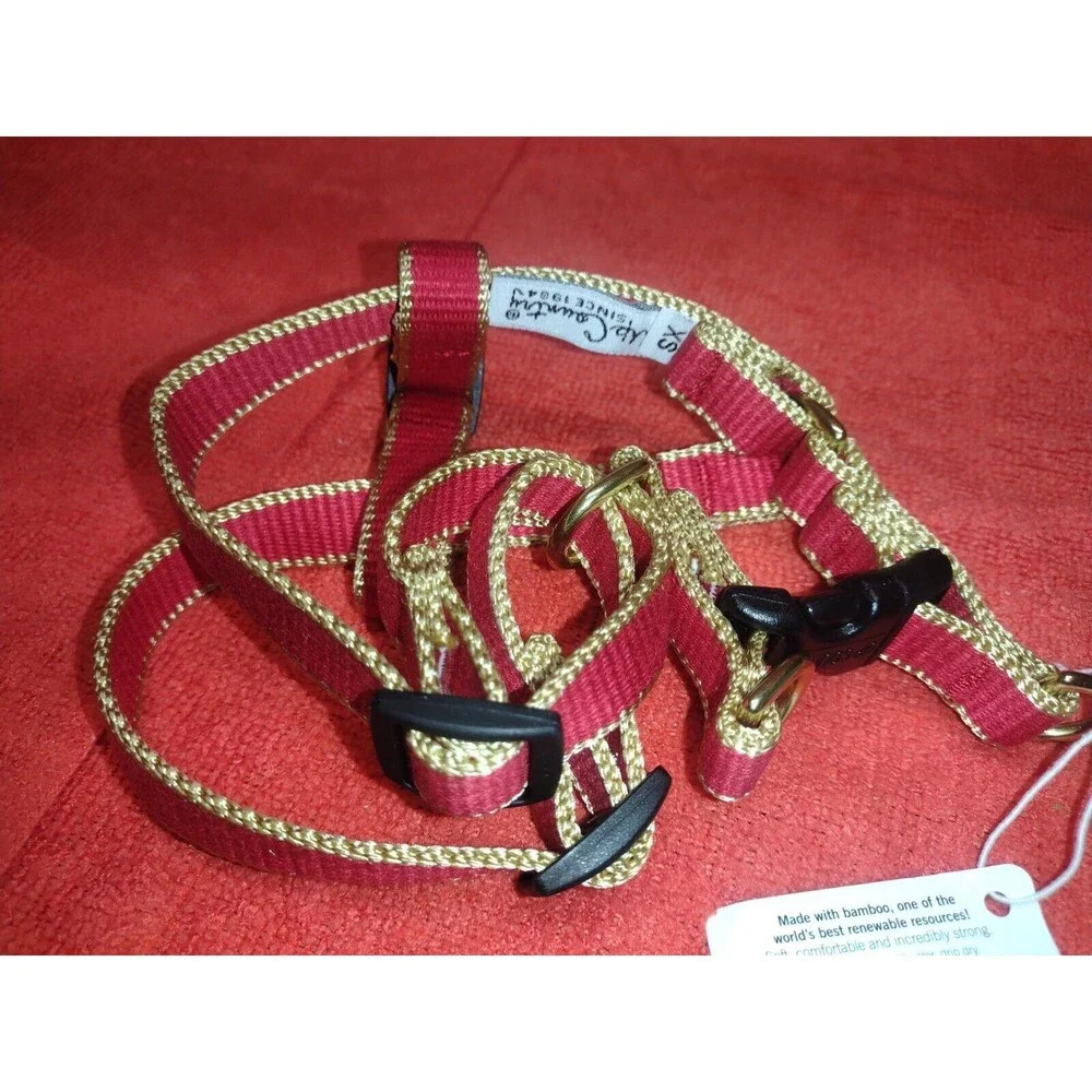 Small/ Medium Size Dog Walking Harness With Tag Red And Gold